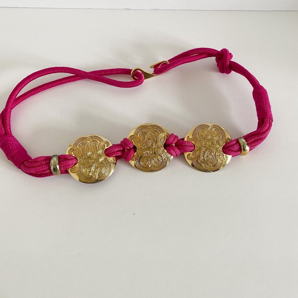 Vintage Hot Pink w/Gold Plates Detail Braided Belt